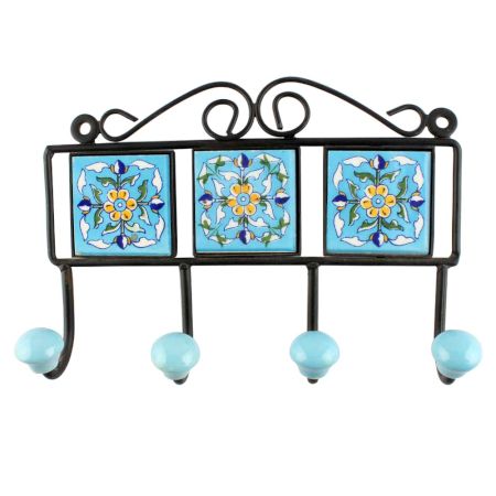 Turquoise Ceramic Floral Tiles Hook